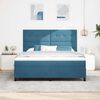 vidaXL Lit &agrave; ressort LED avec matelas Bleu fonc&eacute; 180 x 200 cm Velours