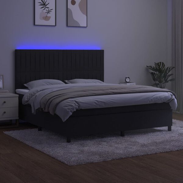 vidaXL Sommier &agrave; lattes de lit matelas et LED Noir 180x200 cm Velours