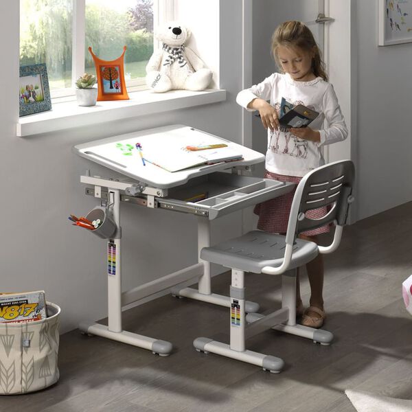Vipack Bureau r&eacute;glable enfant Comfortline 201 et chaise Gris et blanc