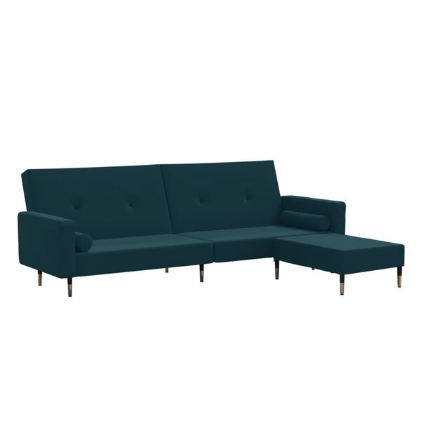 vidaXL Canap&eacute;-lit &agrave; 2 places avec repose-pied Bleu Velours