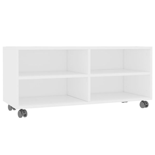 vidaXL Meuble TV avec roulettes Blanc 90x35x35 cm Bois d'ing&eacute;nierie