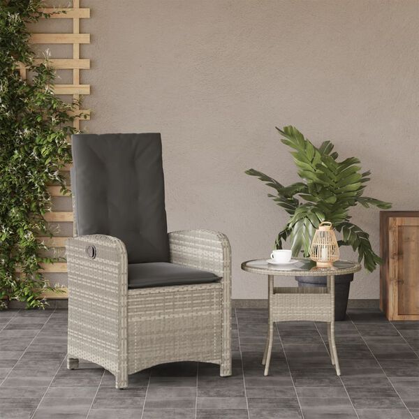 vidaXL Chaise inclinable de jardin coussins gris clair r&eacute;sine tress&eacute;e
