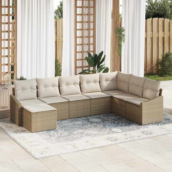 vidaXL Ensemble de canap&eacute; de jardin 8 pcs Beige et cr&egrave;me polyrotin