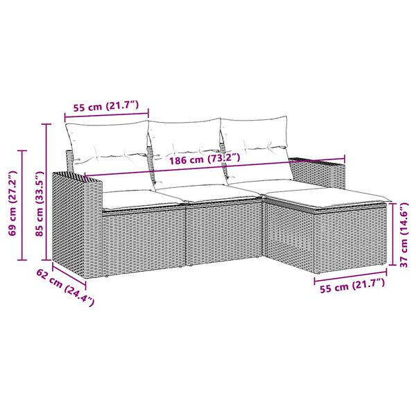 vidaXL Salon de jardin 4 pcs avec coussins gris clair résine tressée
