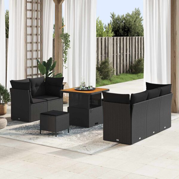 vidaXL Ensemble de canap&eacute; de jardin 8 pcs Noir polyrotin