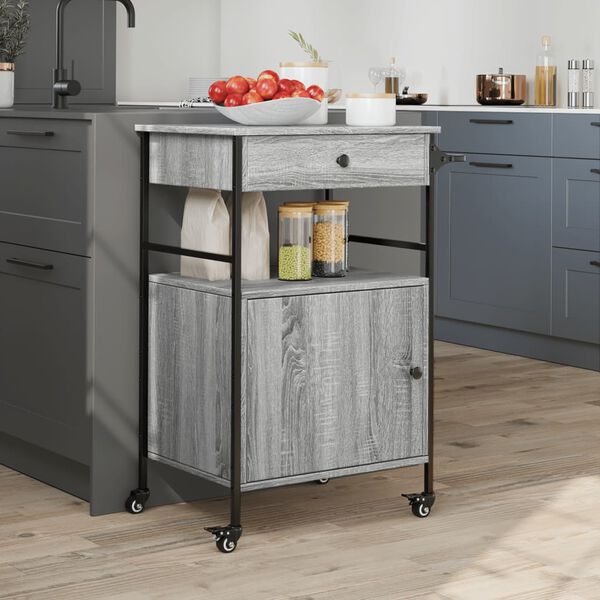 vidaXL Chariot de cuisine sonoma gris 56x43x89,5 cm bois d'ing&eacute;nierie