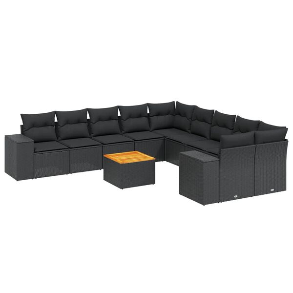 vidaXL Salon de jardin 11 pcs avec coussins noir r&eacute;sine tress&eacute;e