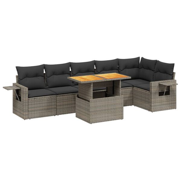 vidaXL Salon de jardin avec coussins 7 pcs gris r&eacute;sine tress&eacute;e