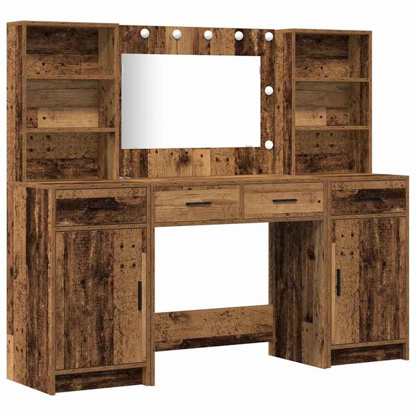 vidaXL Ensemble de table de maquillage avec LED 3 pcs Bois ancien
