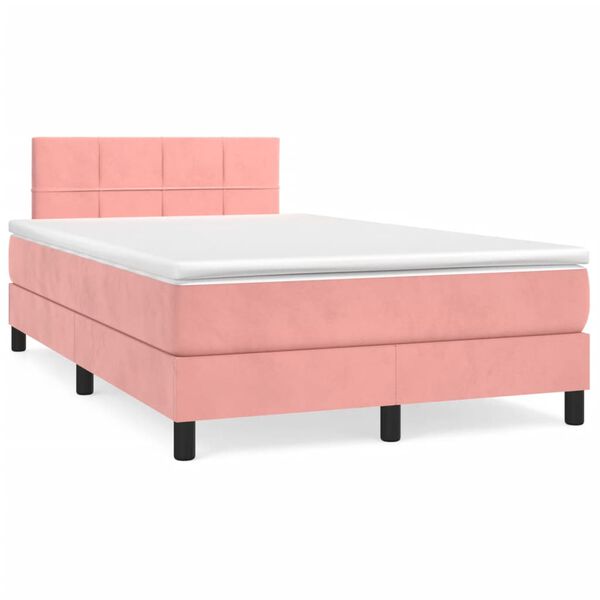 vidaXL Sommier &agrave; lattes de lit avec matelas rose 120x190 cm velours