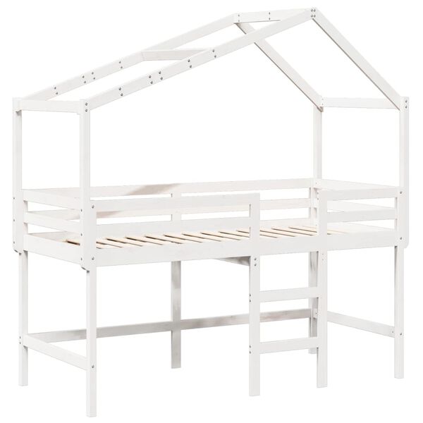 vidaXL Lit superpos&eacute; avec &eacute;chelle et toit sans matelas blanc 90x190 cm