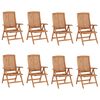 vidaXL Chaises inclinables de jardin et coussins lot de 8 Teck solide