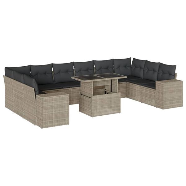 vidaXL Salon de jardin 11 pcs avec coussins gris clair r&eacute;sine tress&eacute;e
