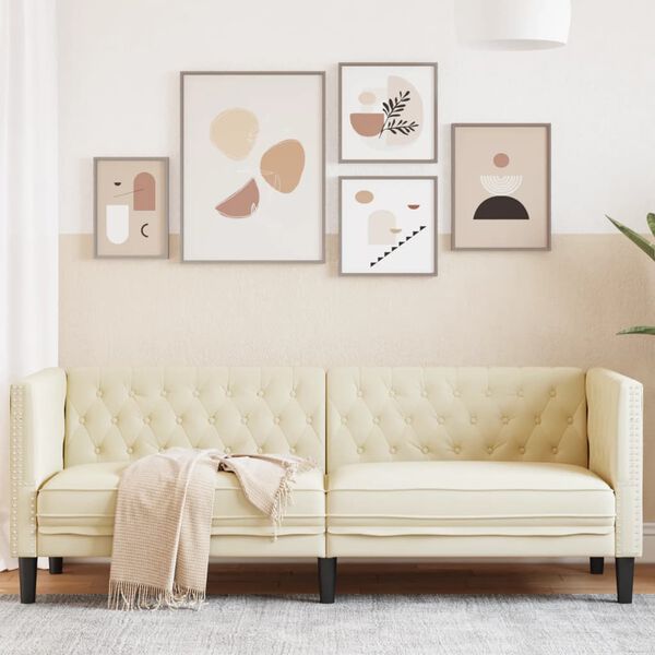 vidaXL Canap&eacute; &agrave; 3 places Chesterfield cr&egrave;me similicuir