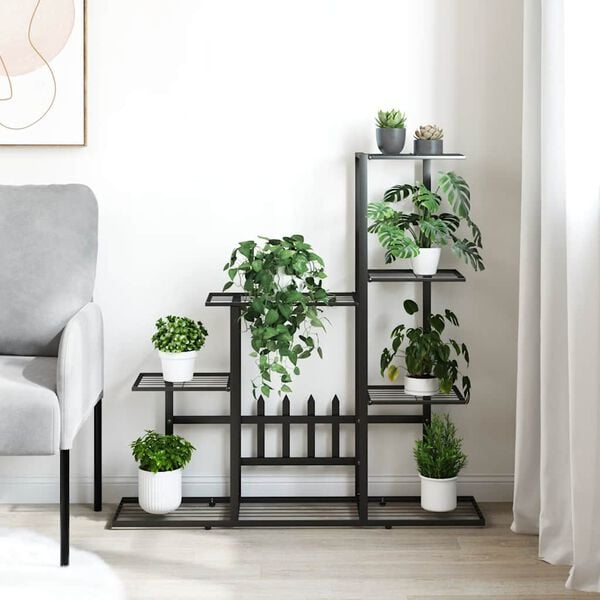 vidaXL Support pour plantes 94,5x25x88 cm Noir M&eacute;tal
