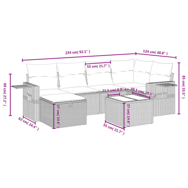 vidaXL Salon de jardin 7 pcs avec coussins noir r&eacute;sine tress&eacute;e