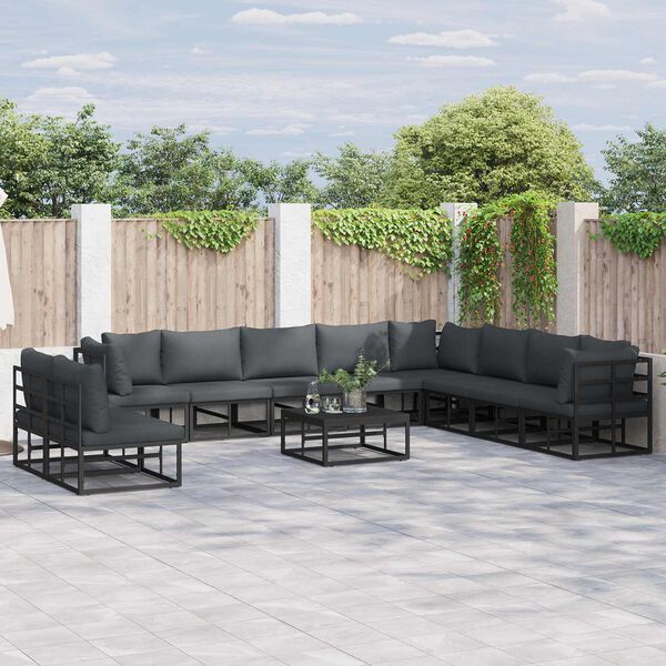 vidaXL Ensemble de canap&eacute; de jardin avec coussin 11 pcs Noir Aluminium