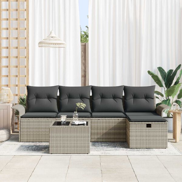 vidaXL Ensemble de canap&eacute; de jardin 6 pcs Gris clair polyrotin