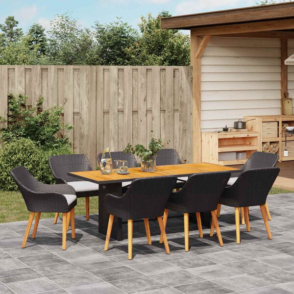 vidaXL Ensemble de salle &agrave; manger pour jardin 9 pcs Noir polyrotin
