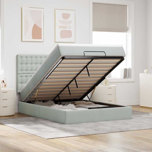 vidaXL Cadre de lit ottoman et matelas gris clair 140x190 velours