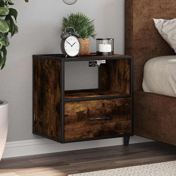 vidaXL Table de chevet murale Ch&ecirc;ne fum&eacute; 40x31x39,5 cm