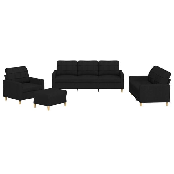vidaXL Ensemble de canap&eacute;s 4 pcs avec coussins Noir Tissu
