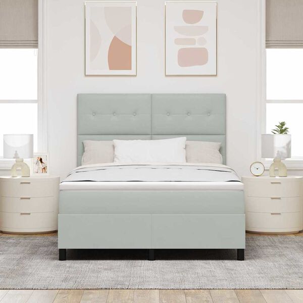 vidaXL Lit &agrave; ressorts avec matelas Gris clair 160 x 200 cm tissu
