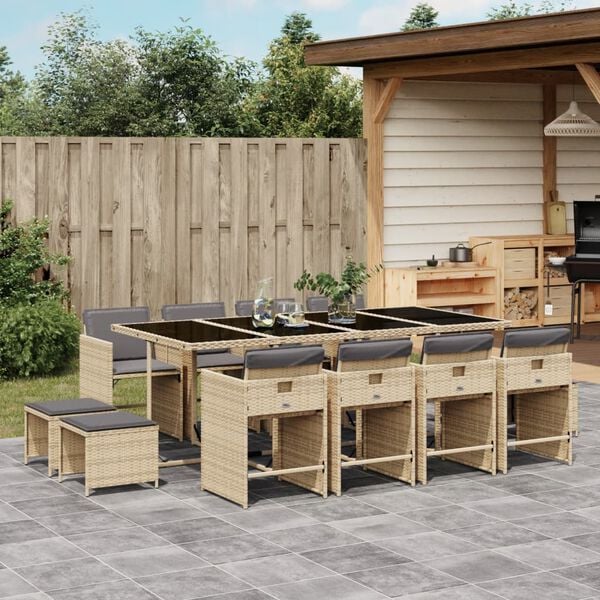 vidaXL Ensemble &agrave; manger de jardin coussins 13 pcs m&eacute;lange beige rotin