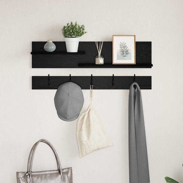 vidaXL Porte-manteau mural avec &eacute;tag&egrave;re Ch&ecirc;ne noir 90 x 15 x 36 cm