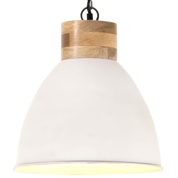 vidaXL Lampe suspendue industrielle Blanc Fer et bois solide 46 cm E27