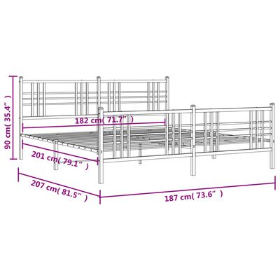 vidaXL Cadre de lit métal sans matelas et pied de lit blanc 180x200 cm