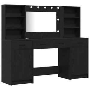 vidaXL Ensemble de table de maquillage avec LED 3 pc Ch&ecirc;ne noir