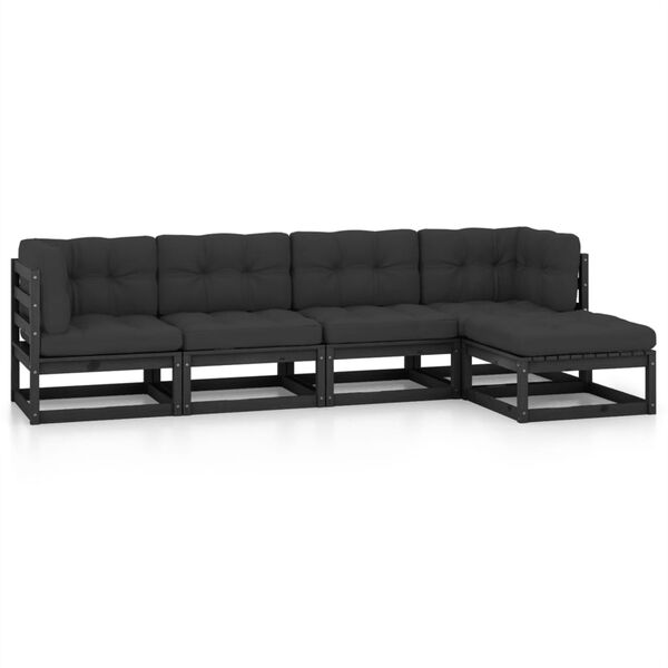 vidaXL Salon de jardin 5 pcs avec coussins Bois de pin massif