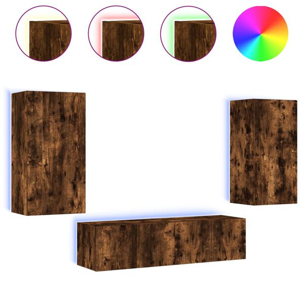 vidaXL Unit&eacute;s murales TV avec LED 4 pcs ch&ecirc;ne fum&eacute; bois d'ing&eacute;nierie