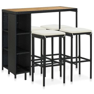vidaXL Ensemble de bar de jardin 5 pcs et coussins R&eacute;sine tress&eacute;e Noir