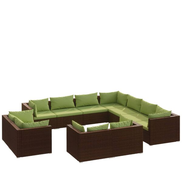 vidaXL Salon de jardin 11 pcs avec coussins Marron R&eacute;sine tress&eacute;e