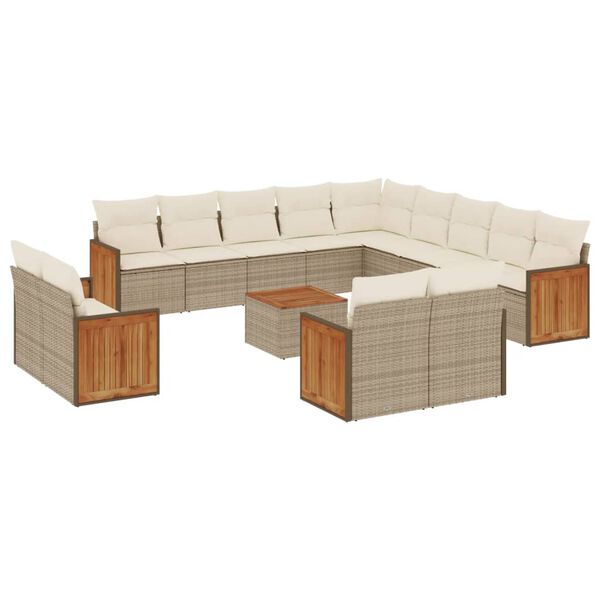 vidaXL Salon de jardin avec coussins 14 pcs beige r&eacute;sine tress&eacute;e
