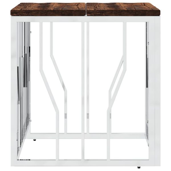 vidaXL Table basse argenté acier inoxydable/bois massif récupération