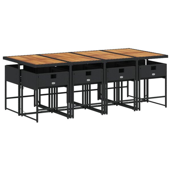 vidaXL Ensemble &agrave; manger de jardin 9pcs coussins noir r&eacute;sine tress&eacute;e