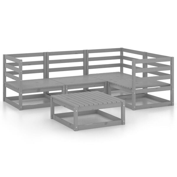 vidaXL Salon de jardin 5 pcs Gris Bois de pin massif