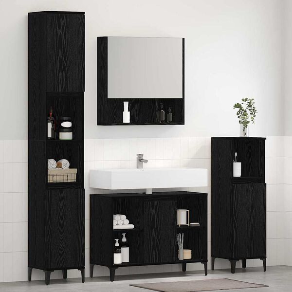 vidaXL Ensemble de mobilier de salle de bain 3 pcs Ch&ecirc;ne noir