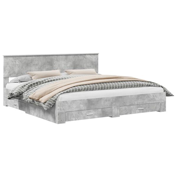 vidaXL Cadre de lit Gris b&eacute;ton 200 x 200 cm Bois d'ing&eacute;nierie