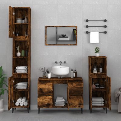 vidaXL Meuble d'évier chêne fumé 80x33x60 cm bois d'ingénierie