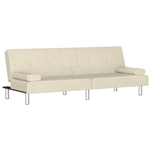 vidaXL Canap&eacute;-lit avec porte-gobelets cr&egrave;me similicuir