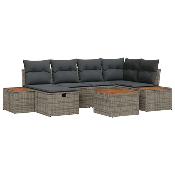 vidaXL Ensemble de canap&eacute; de jardin avec coussin 7 pcs Gris polyrotin