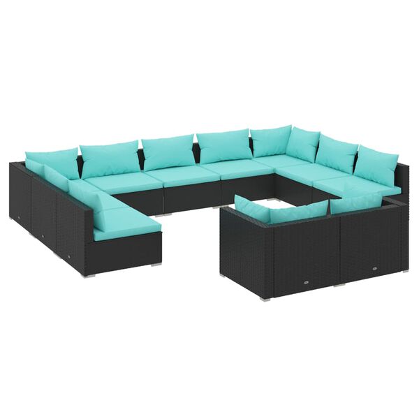 vidaXL Salon de jardin 11 pcs avec coussins Noir R&eacute;sine tress&eacute;e