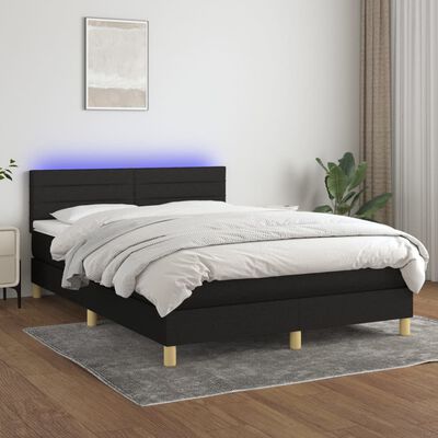 vidaXL Sommier à lattes de lit avec matelas LED Noir 140x200 cm Tissu