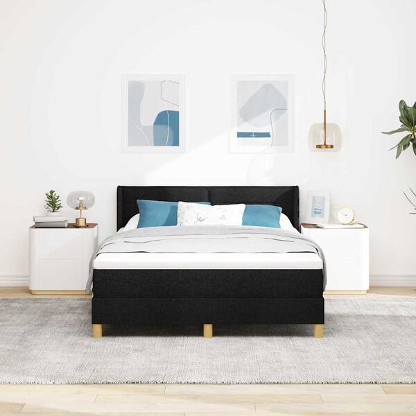 vidaXL Lit &agrave; ressorts avec matelas Noir 190 x 140 cm Polyester