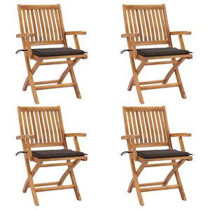 vidaXL Chaises pliantes avec coussins, 4 pi&egrave;ces, en teck massif