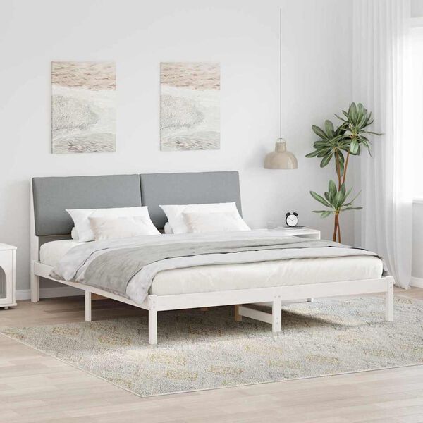 vidaXL Cadre de lit avec t&ecirc;te de lit Blanc et gris clair 200 x 200 cm